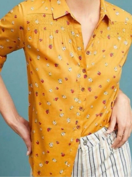 Anthropologie Tops - Anthropologie Maeve Phyllis Button Down Shirt Floral Mustard Yellow size 8